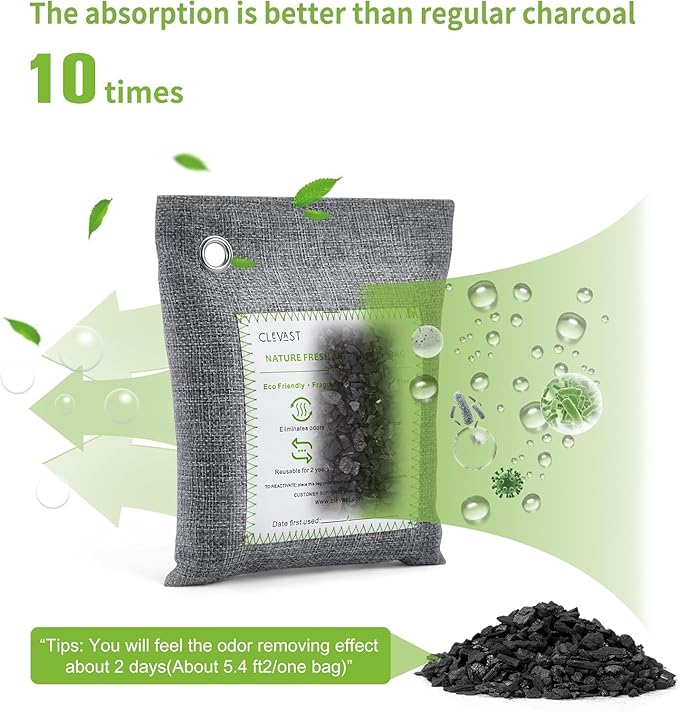 CLEVAST 14 Pack Activated Bamboo Charcoal Air Purifying Bags, Natural Fresh - Image 3