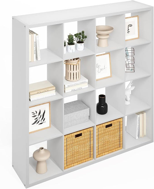 Furinno Simple Cube Storage Organizer, 16-Cube Display Shelf, Open Back by Furinno-FitsYourSpaceFitsYourBudget