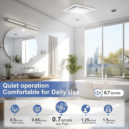 Bathroom Exhaust Fan with Light, 11.8 In Panel, 6000K 12W Square LED, 141 CFM - Image 5