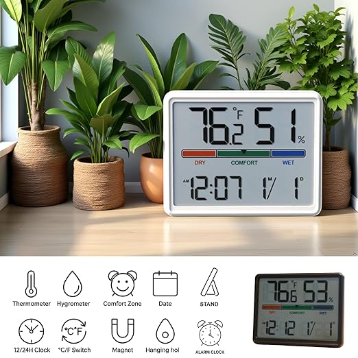 Digital Hygrometer Indoor Thermometer, Clock - Image 3