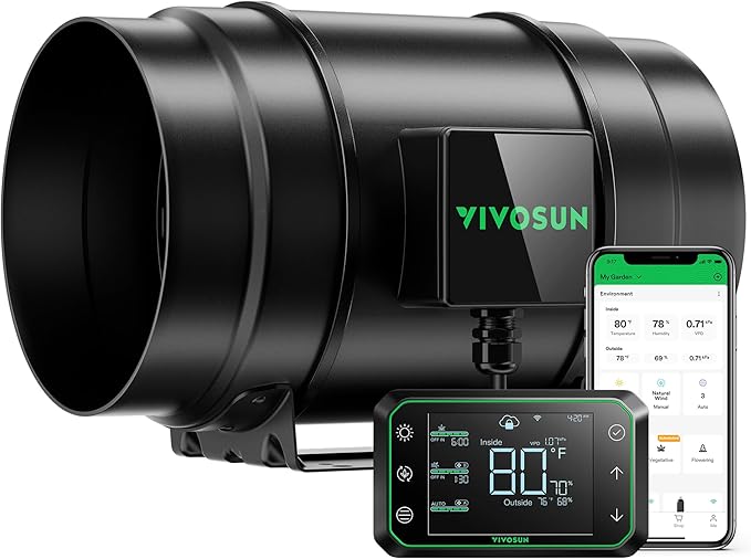 VIVOSUN G8 8" Inline Duct Fan & Temperature Humidity Controller, E42A WiFi-App by VIVOSUN