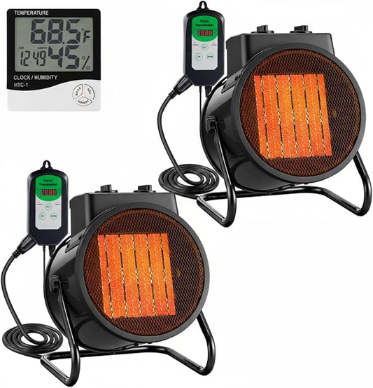 Greenhouse Heater with Thermostat & Hygrometer, 1500W/750W/24W Plant Heater Fan by Dreyoo