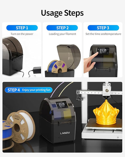LANDU Filament Dryer 3D Printer Filament Dry Box, 2 Spools Double Fast Heating - Image 8