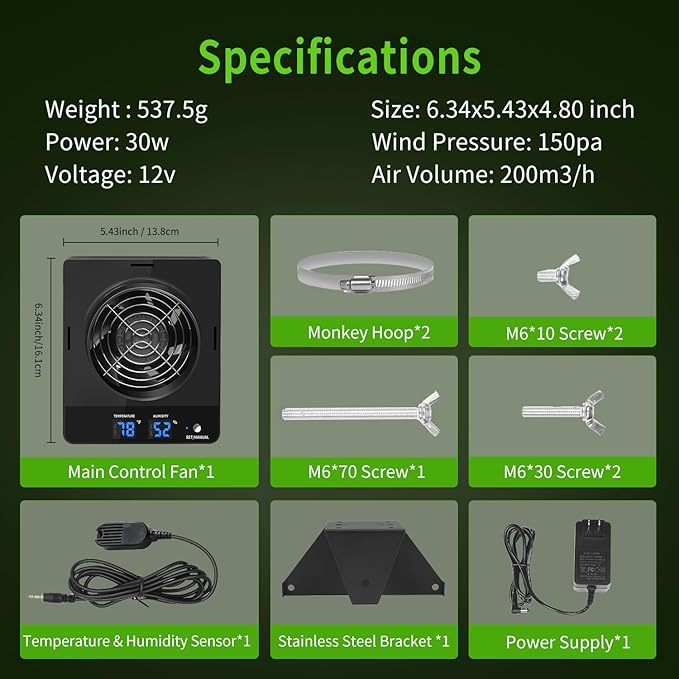 4-Inch Grow Tent Inline Duct Fan, Automatic Temperature & Humidity Sensing - Image 7
