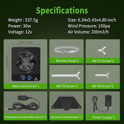 4-Inch Grow Tent Inline Duct Fan, Automatic Temperature & Humidity Sensing - Image 7