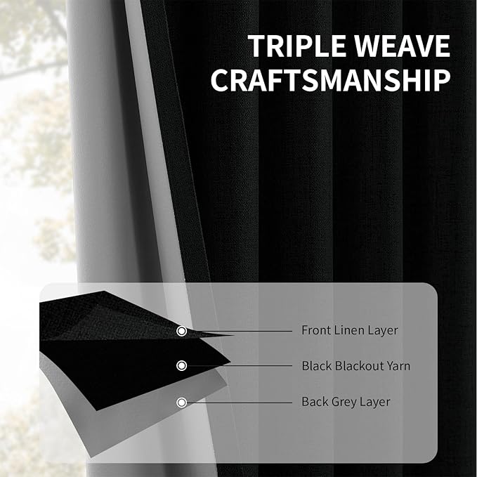 CUCRAF Linen 100% Blackout Curtains 90 Inch Length 2 Panels Set, Back Tab and - Image 6