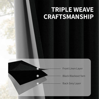 CUCRAF Linen 100% Blackout Curtains 120 Inch Length 2 Panels Set, Back Tab and - Image 6