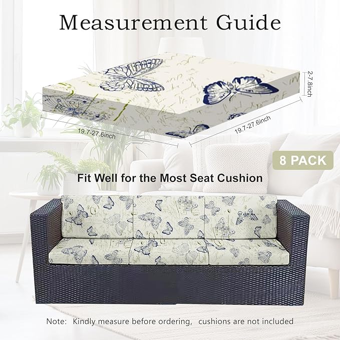 8pcs Outdoor Printed Sofa Seat Cushion Covers Strechable, Waterproof Elastic - Image 2