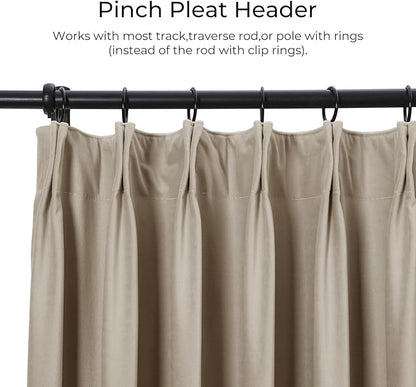 TWOPAGES Luxury Velvet Curtain Pinch Pleated Light Khaki Curtain 84 inch Long - Image 2