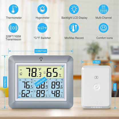 Urageuxy Weather Station Wireless Indoor Outdoor Thermometer - Image 2