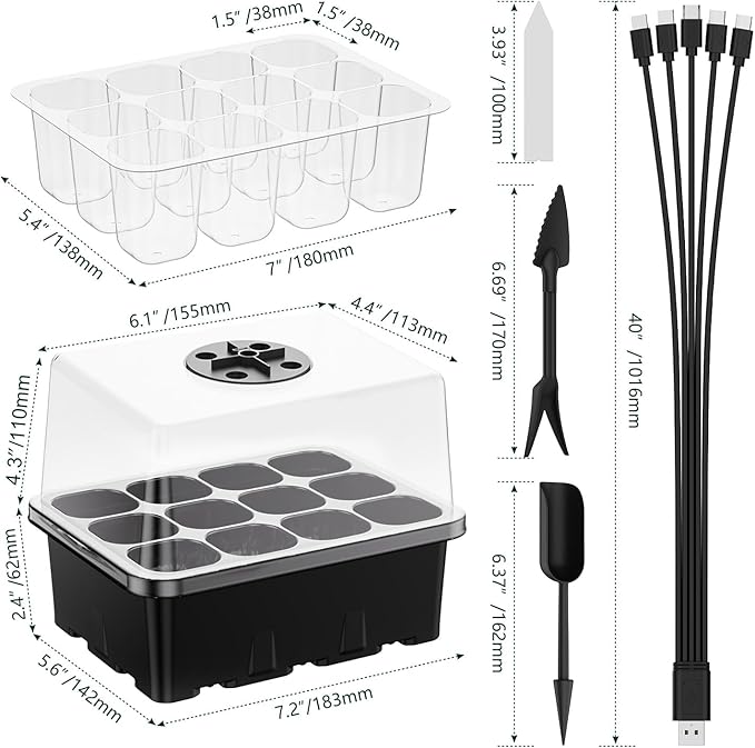 NBPLUS Seed Starter Tray with Grow Light, 5 Pack 60 Cells Seed Starter kit with - Image 6