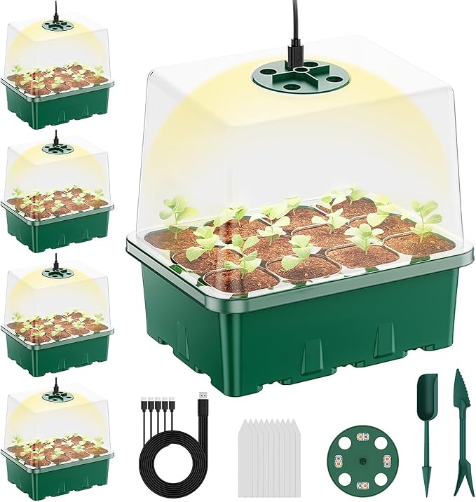 NBPLUS Seed Starter Tray with Grow Light, 5 Pack 60 Cells Seed Starter kit with by NBPLUS