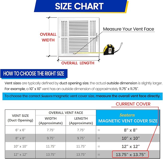 Square Magnetic Vent Covers, 13.75" x 13.75", Extra Strong Magnets, Fits Steel - Image 6