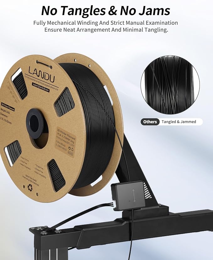 LANDU PLA Filament 1.75mm Black 1KG, 3D Printer Filament 1kg Cardboard Spool - Image 2