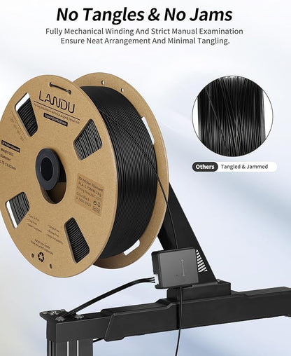 LANDU PLA Filament 1.75mm Black 1KG, 3D Printer Filament 1kg Cardboard Spool - Image 2