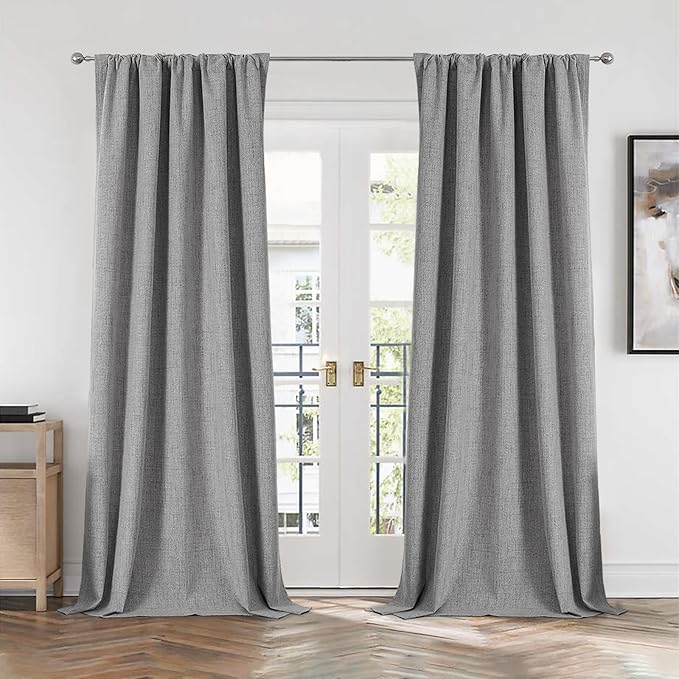 CUCRAF Linen 100% Blackout Curtains 90 Inch Length 2 Panels Set, Back Tab and - Image 7