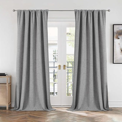 CUCRAF Linen 100% Blackout Curtains 90 Inch Length 2 Panels Set, Back Tab and - Image 7