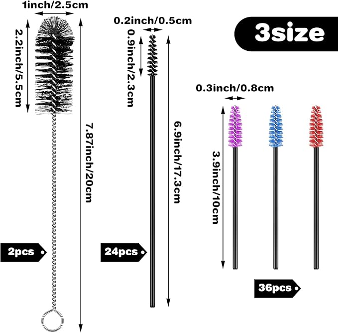 62 Pieces 3 Size Hummingbird Feeder Cleaning Brush Mini Nylon Tube Brush Set - Image 2