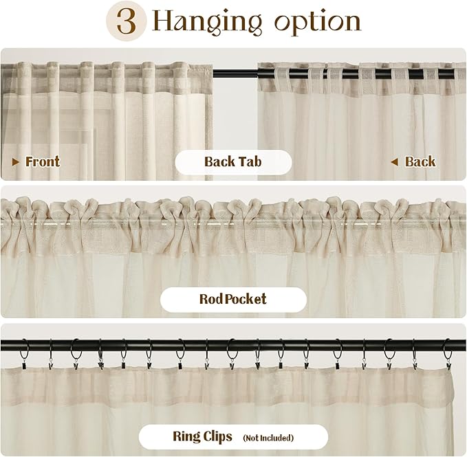 Dreaming Casa Taupe Sheer Curtains 84 Inches Long, Rod Pocket & Back Tab Light - Image 8