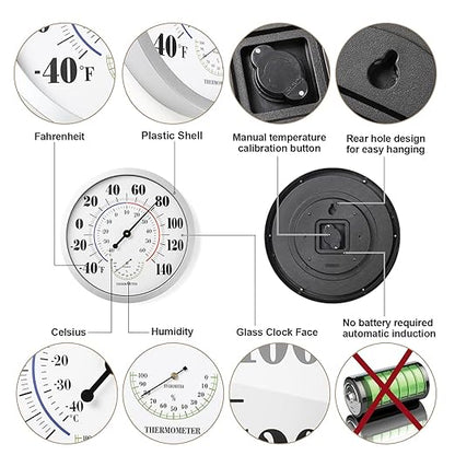 Indoor Outdoor Thermometer Wall Large Numbers Thermometer No Battery 12" - Image 4