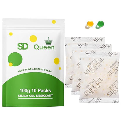 10-Pack 100g Extra Large Silica Gel Packets – Premium Rechargeable Desiccant by SD+Queen