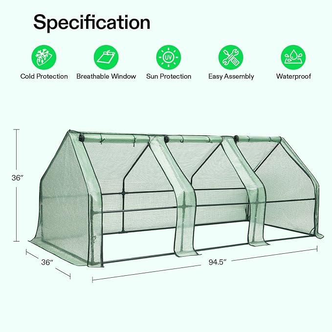 VIVOSUN Portable Mini Greenhouse 94.5x36x36-Inch Tunnels, PE Cover - Image 2