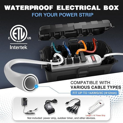 Flemoon Medium Outdoor Electrical Box, IP54 Waterproof Extension Cord Cover w/6 - Image 2