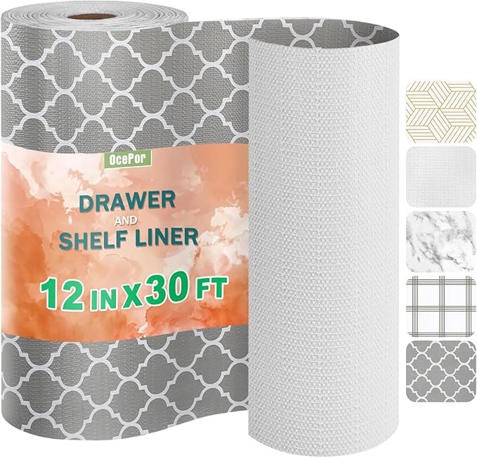 OcePor Non-Adhesive Drawer and Shelf Liner 12IN x 30FT，Non Slip Cabinet and by OcePor