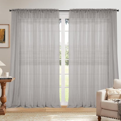 Dreaming Casa Solid Sheer Curtains 84 Inches Long Grey Rod Pocket Voile by DreamingCasa