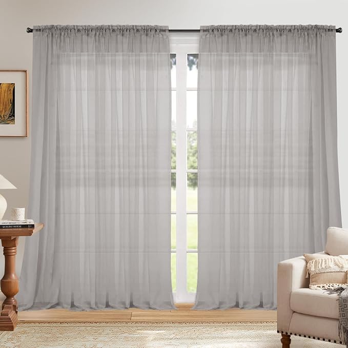 Dreaming Casa Solid Sheer Curtains 96 Inches Long Grey Rod Pocket Voile by DreamingCasa