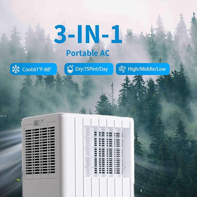 Portable Air Conditioners, Cool up to 350 Sq. Ft, 000 BTU 3-in-1 Movable AC - Image 3