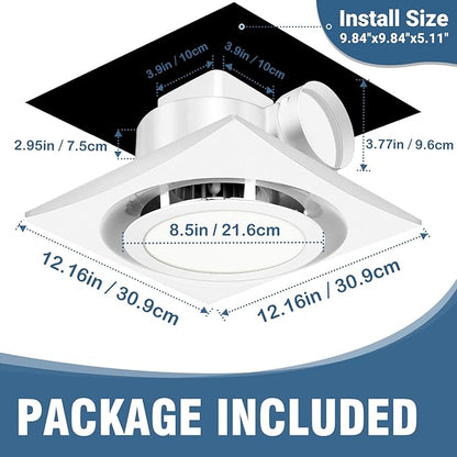 Bathroom Exhaust Fan with Light, 110 CFM, 1.0 Sones, 12.16” Ceiling Vent Fan - Image 5