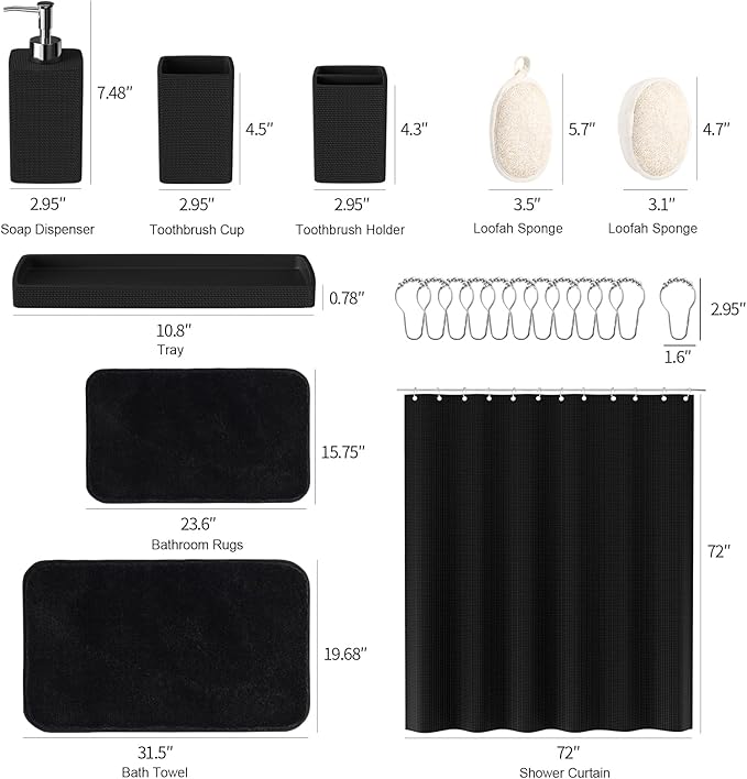 Black Bathroom Sets, Natural Loofah Sponge, Soap Dispenser, Toothbrush Holder - Image 8