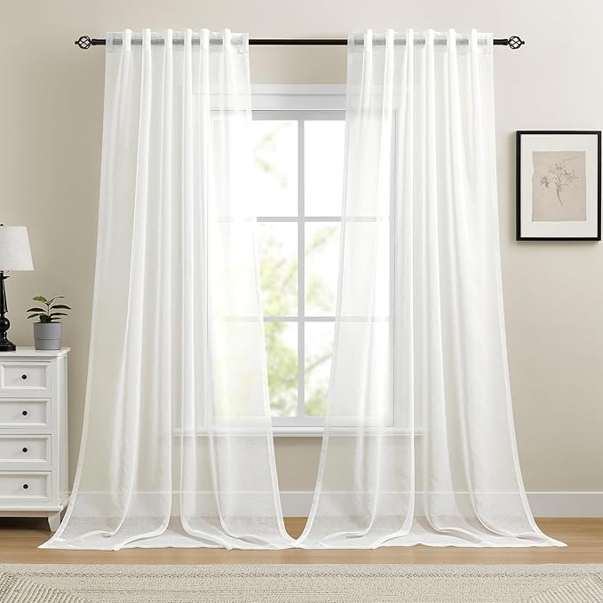 Dreaming Casa White Sheer Curtains 96 Inches Long, Rod Pocket & Back Tab Light by DreamingCasa