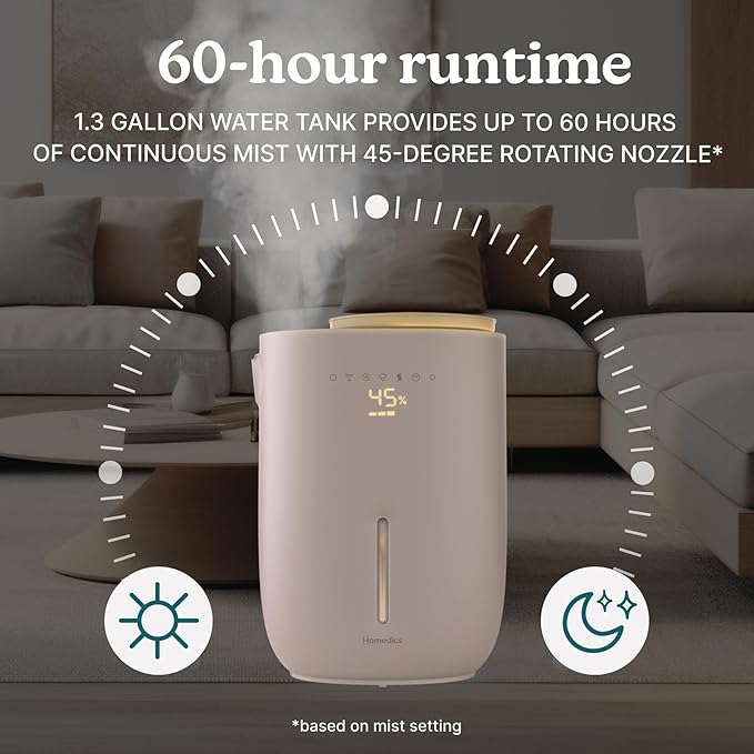 Homedics Natura Ultrasonic Warm & Cool Mist Humidifier, 1.3-Gal - Image 5