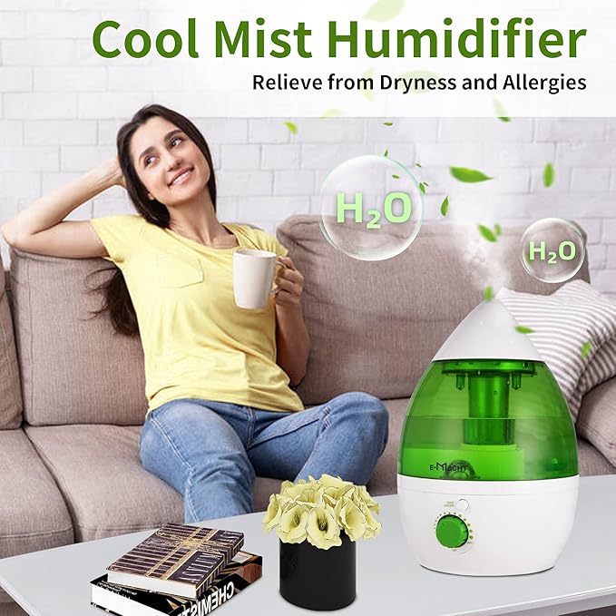 Cool Mist Humidifier for Bedroom & Small Rooms, Quiet 360° Rotation Nozzle - Image 6