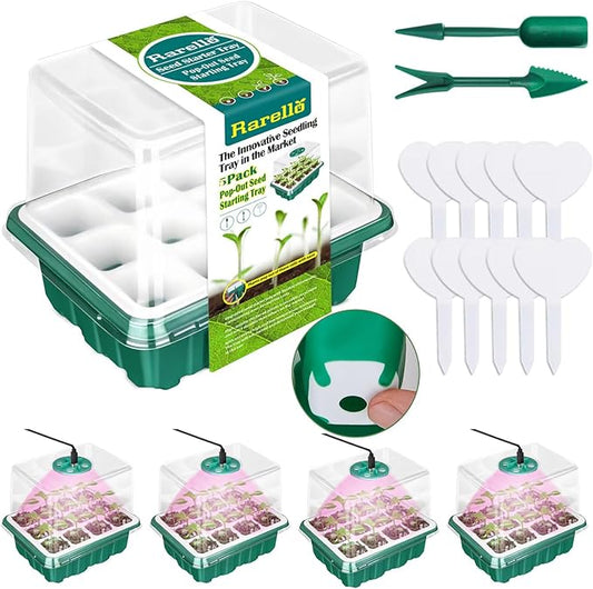 5 Packs Seed Starter Tray with Grow Light, Reusable Pop-Out Seed Starter Kit by Rarello