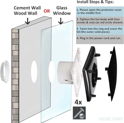 4in Black Bathroom Exhaust Fan for Window, 55CFM IPX4 ABS Plug-in Extractor Fan - Image 4