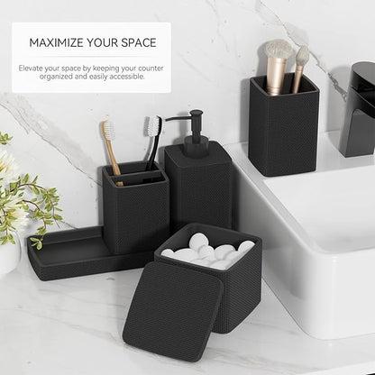 Matte Black Bathroom Accessories Set 5 Pieces, Resin Toothbrush Holders Set - Image 2