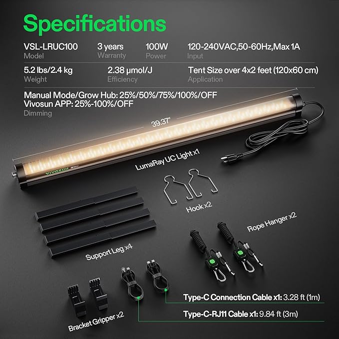 VIVOSUN LumaRay Under Canopy Grow Light, Full Spectrum Dimmable LED Grow Lights - Image 2