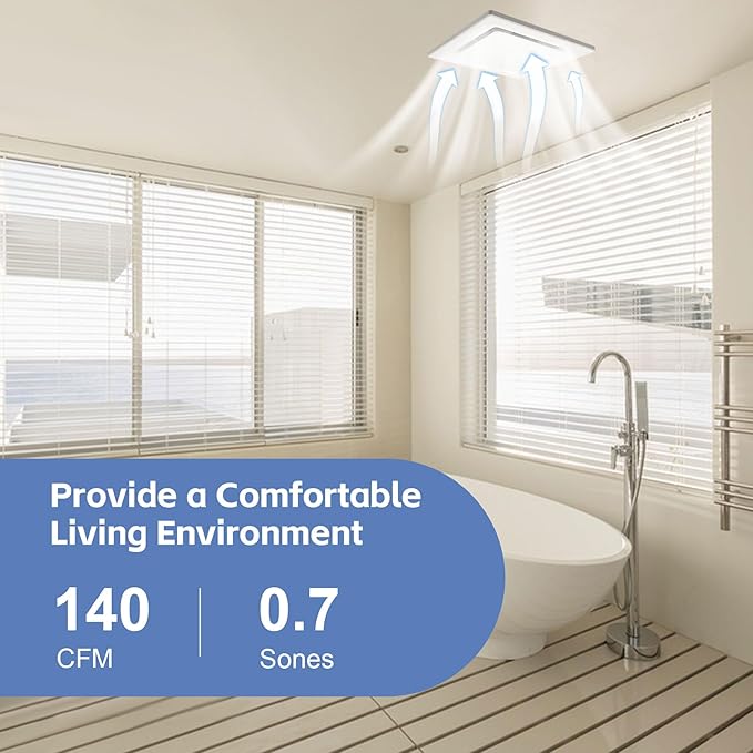 Bathroom Fan Ceiling Mount Exhaust Ventilation, 141 CFM 0.7 Sones, 4 Inches Duct - Image 4
