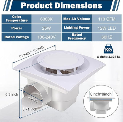 FEITON Bathroom Fan with Light Exhaust Fan Ceiling Mount Vent Fan Light Combo - Image 4