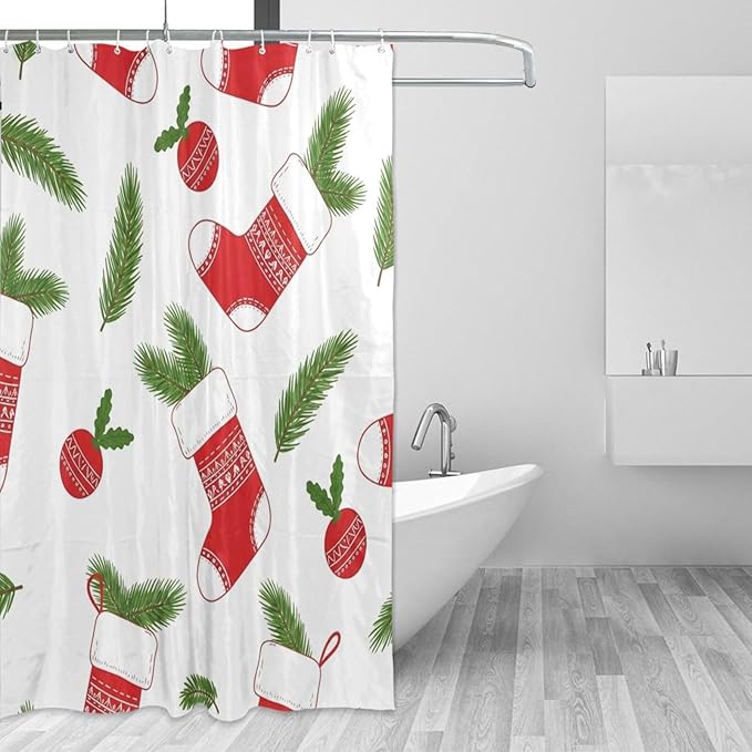 Christmas Stocking White Shower Curtain Liner 72×72 inch by Unknown