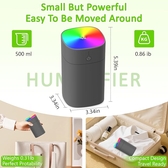 Portable Mini Humidifiers for Bedroom, 400ml Aroma Diffuser for Home Personal - Image 6