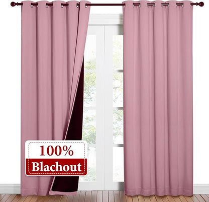 NICETOWN Crystal Pink Full Shade Curtain Panels, Pair of Energy Smart & Noise - Image 2