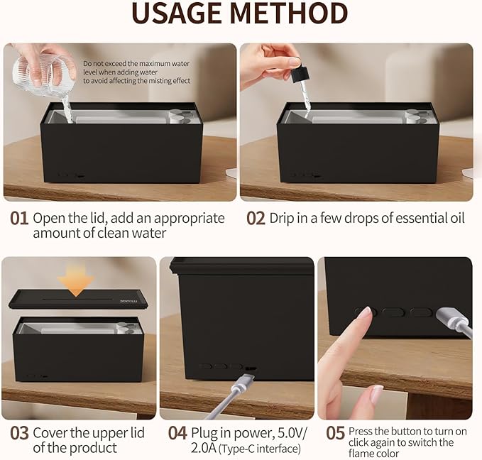 Flame Effect Essential Oil Diffuser - 280ML Ultrasonic Aromatherapy Diffuser - Image 7
