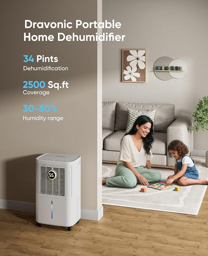 34 Pints Dehumidifier for Basement and Home, Quiet 3-Mode Operation - Image 2