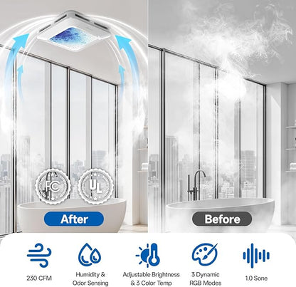 Bathroom Exhaust Fan with Light Humidity Sensor, Bathroom Fan with Odor & - Image 5