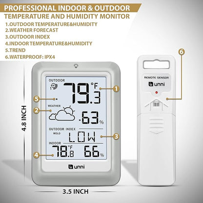 Indoor Outdoor Thermometer Hygrometer Wireless Weather Station, Temperature - Image 5
