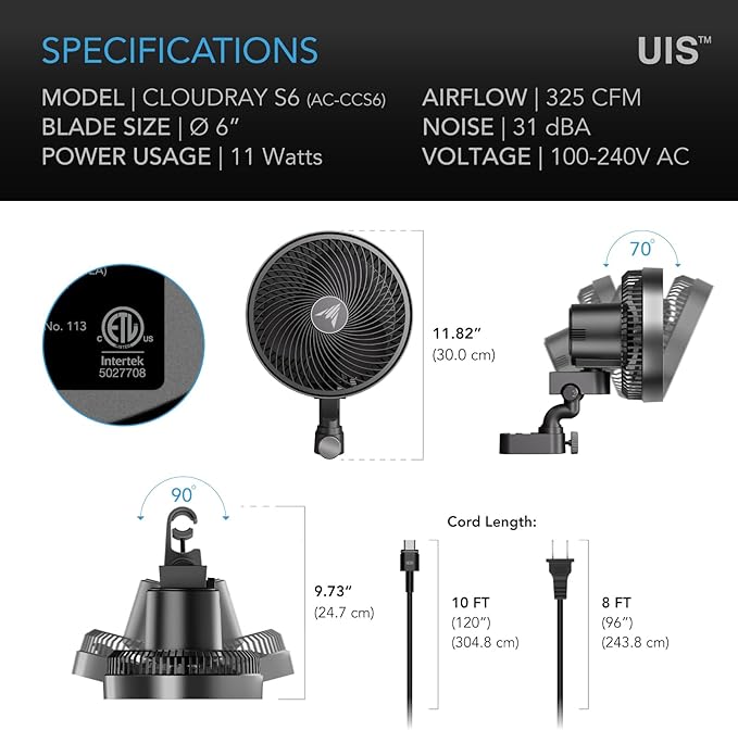 AC Infinity CLOUDRAY S6, Grow Tent Clip Fan 6” - Image 7